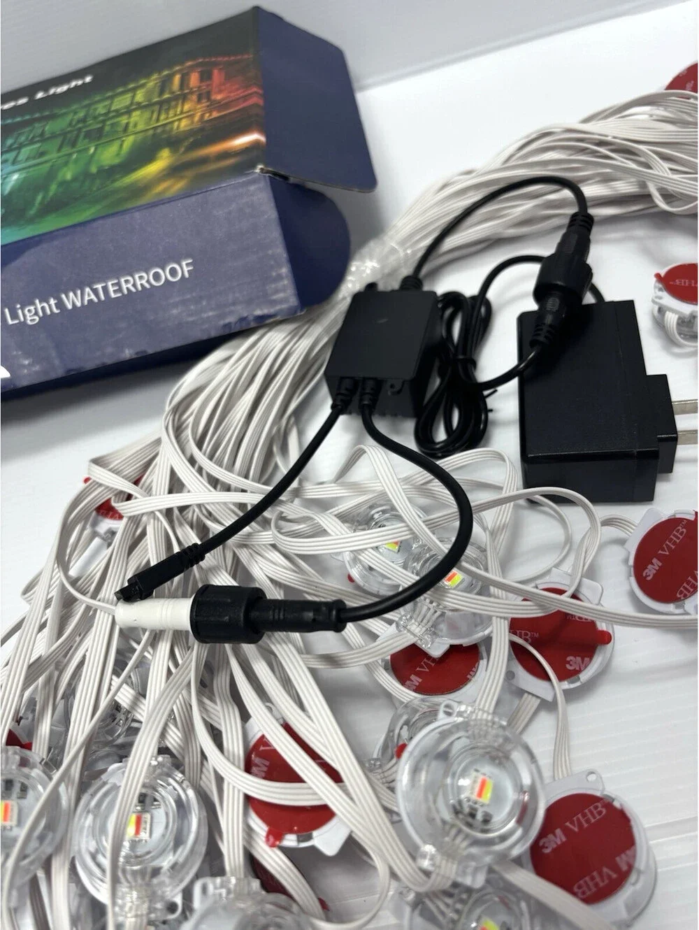 100FT Outdoor LED Eaves Light RGB Roof String Lights App Remote Control Open Box